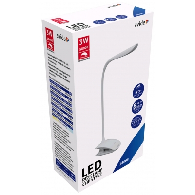 Avide LED Asztali Lámpa Csíptethető Fehér 3W