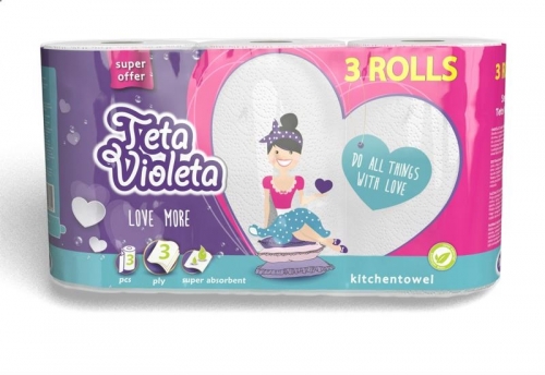 Violeta háztartási törlő 3réteg 3tekercs love