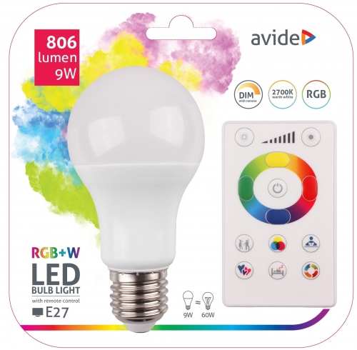 Avide Smart LED Globe A60 9.7W RGB+W 2700K Távirányítóval